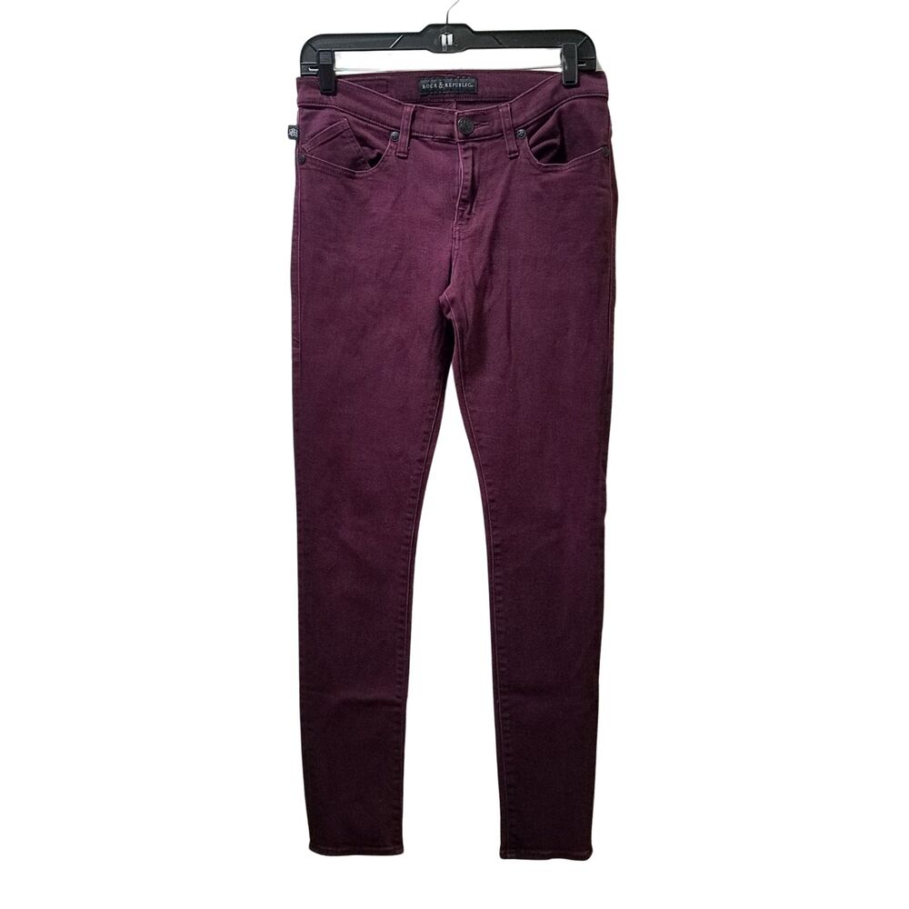 Rock & Republic Jeans Women's 8 Burgundy Berlin Skinny Stretch 29x30